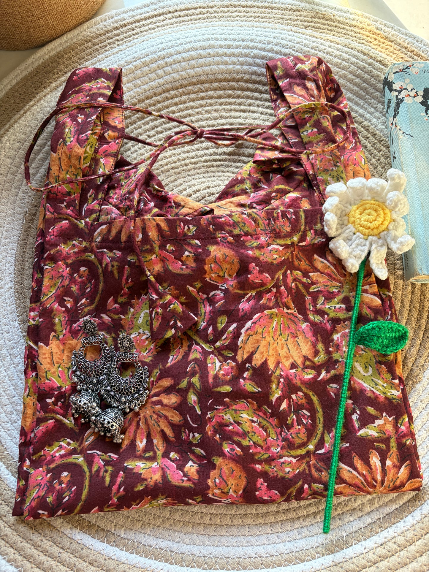 Rice Marron Full Sleeved Square neckline Short Kurti