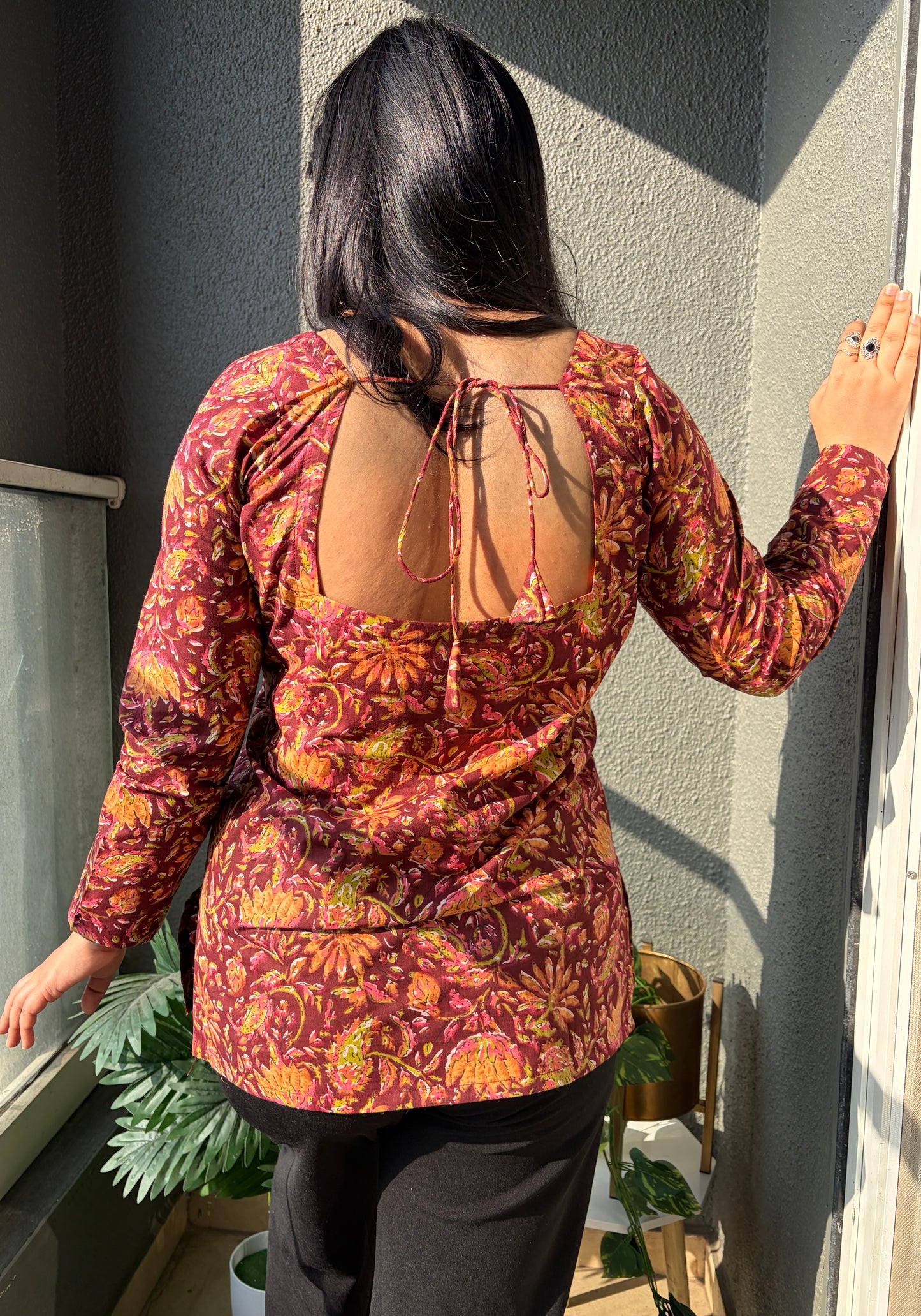 Rice Marron Full Sleeved Square neckline Short Kurti