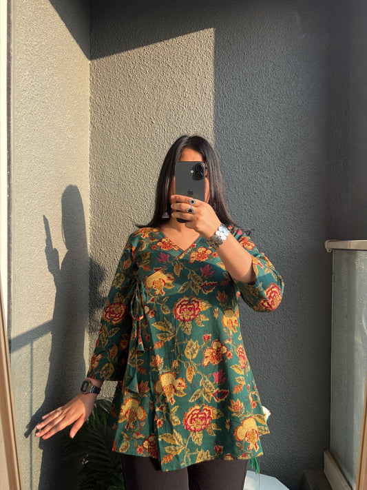 Meera Green Angrakha Short Kurti
